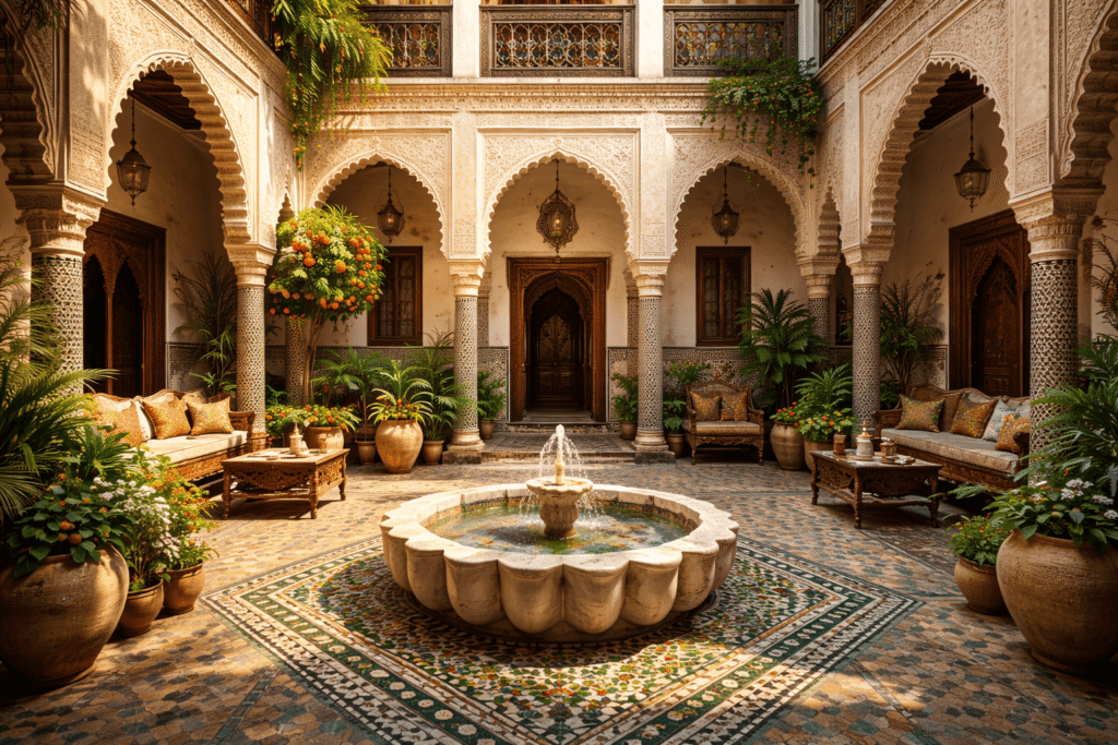 maison traditionnelle marocaine avec une architecture typique, tournée vers l'intérieur