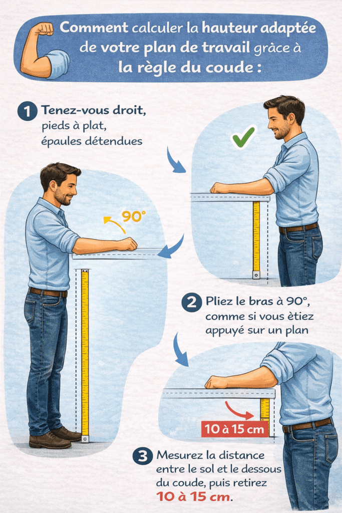 Règle du coude pour adapter la hauteur de son plan de travail